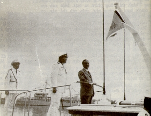 Republic of Vietnam President Nguyen Van Thieu reviews various ships of the South Vietnamese Navy on the Saigon River