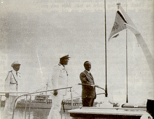 Republic of Vietnam President Nguyen Van Thieu reviews various
 ships of the South Vietnamese Navy on the Saigon River